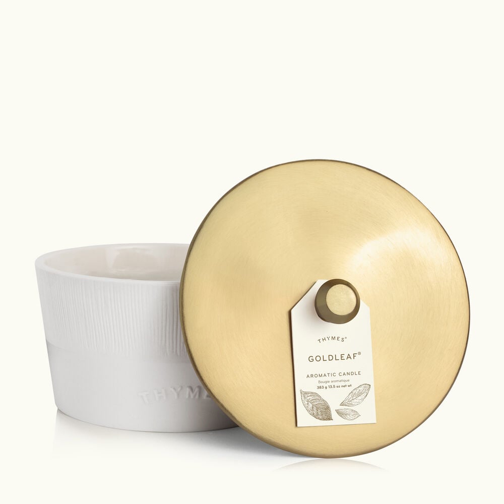Thymes Goldleaf 3-Wick Candle lid view image number 2